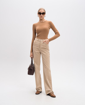 Allude Коричневый джемпер из кашемира в рубчик 24511142