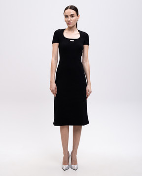 Alexander McQueen Чорна сукня міді в рубчик з логотипом 829113QLAER