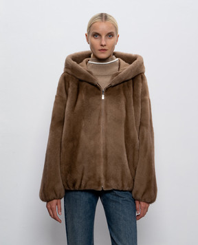 Rindi Коричневая шуба из меха норки с капюшоном 074VS025