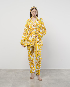 Dolce&Gabbana Білі штани із шовку в принт Майоліка FTC4TTHI1TK