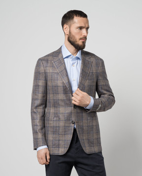Canali Блейзер в клетку из шерсти, шелка и льна. CF0200720272
