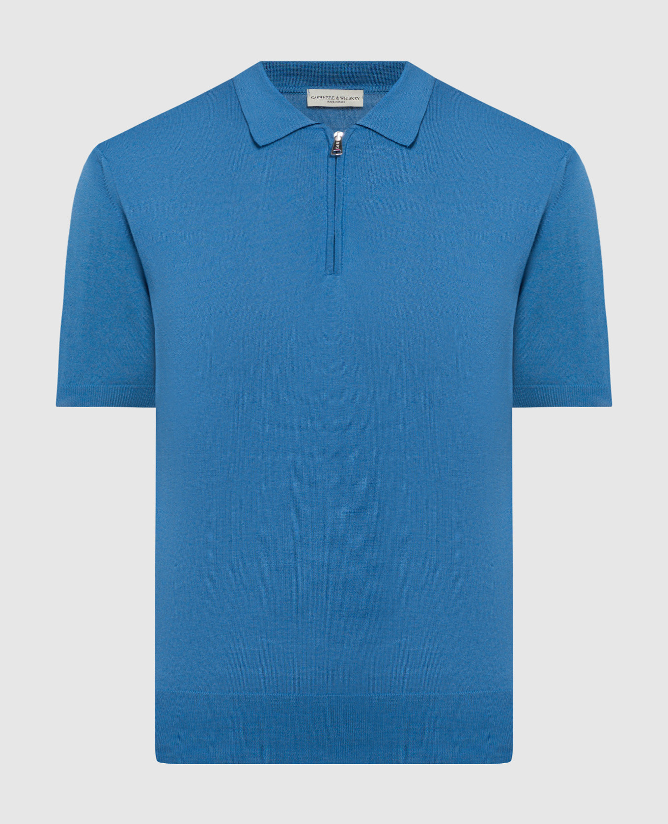 Blue polo shirt with silk and cashmere