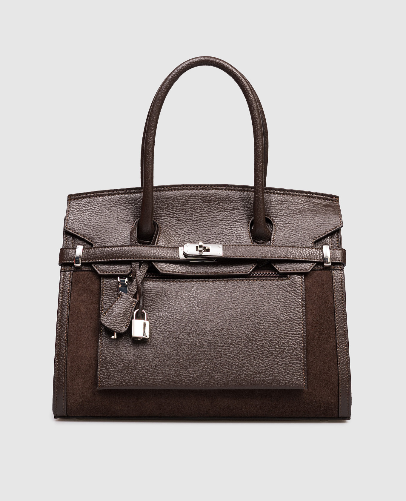 

Коричневая комбинированная сумка-трапеция, Коричневый, Сумки через плечо