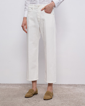Brunello Cucinelli Білі джинси зі шкіряним патчем логотипа MPH81P4008