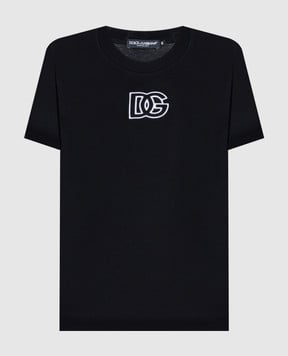 Dolce&Gabbana Чорна футболка з контрастним логотипом DG F8N08ZGDC9W