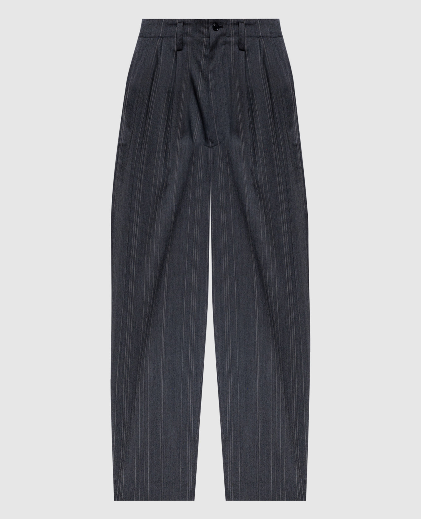 

Серые брюки с шерстью в полоску, Серый, Зауженные брюки