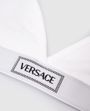 Versace Белый лиф в рубчик с логотипом 10135031A09551