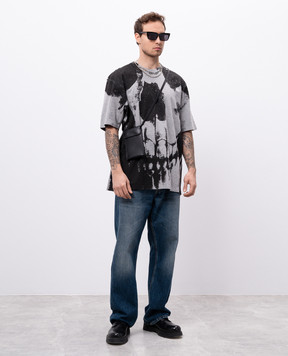 Alexander McQueen Сіра футболка з принтом у вигляді черепа 815067QTAC5