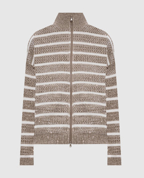 Brunello Cucinelli Коричневый ажурный кардиган Dazzling из льна. MCO558906