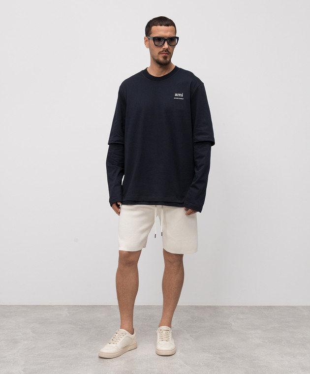 Ami Paris Синій лонгслів подвійної конструкції HTS248JE0119 зображення 2