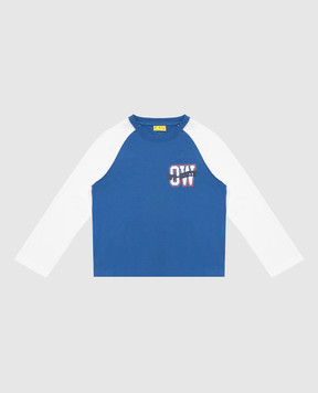 Off-White Детский синий лонгслив с принтом логотипа OBAB003S25JER001