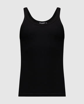 Dolce&Gabbana Черная майка в рубчике с нашивкой логотипа G8PA8TFU7AV
