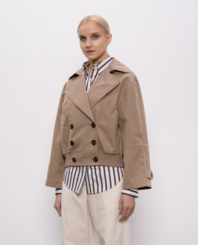 Brunello Cucinelli Бежевая двубортная куртка с цепочкой мониль MM5397360