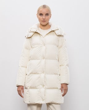 Moncler Бежевый пуховик с нашивкой логотипа K20931C00020539ZD