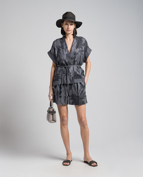 Brunello Cucinelli Серый кардиган из льна в растительном принте. MB650SH306