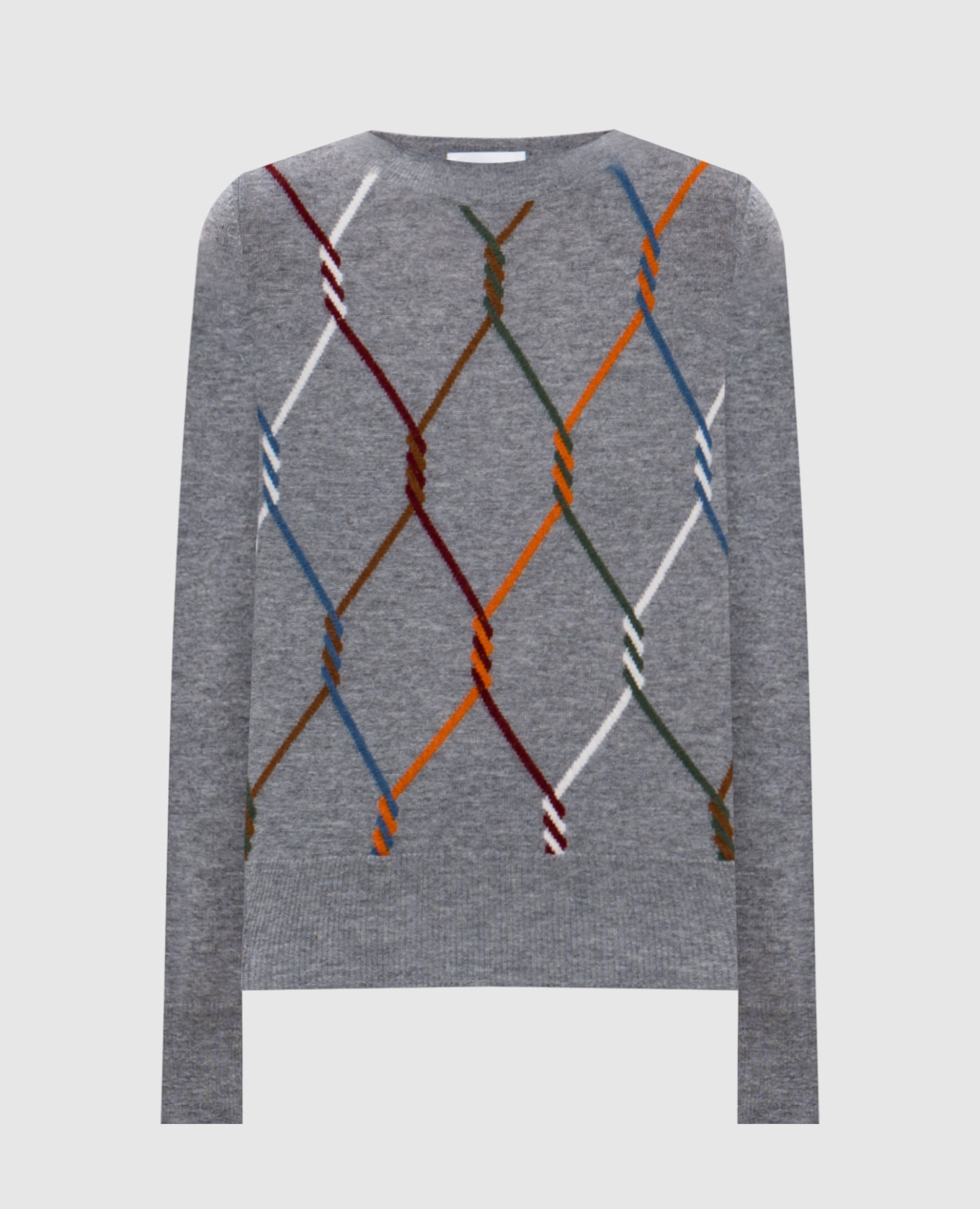 

Серый свитер из шерсти и кашемира с геометрическим узором., Свитера