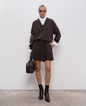 Brunello Cucinelli Коричневий пуловер з кашеміру з паєтками M12730002