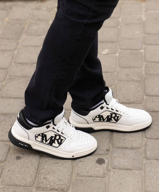 AMIRI Белые кожаные кроссовки CLASSIC LOW с фактурным контрастным логотипом AMFOSR1043 изображение 7