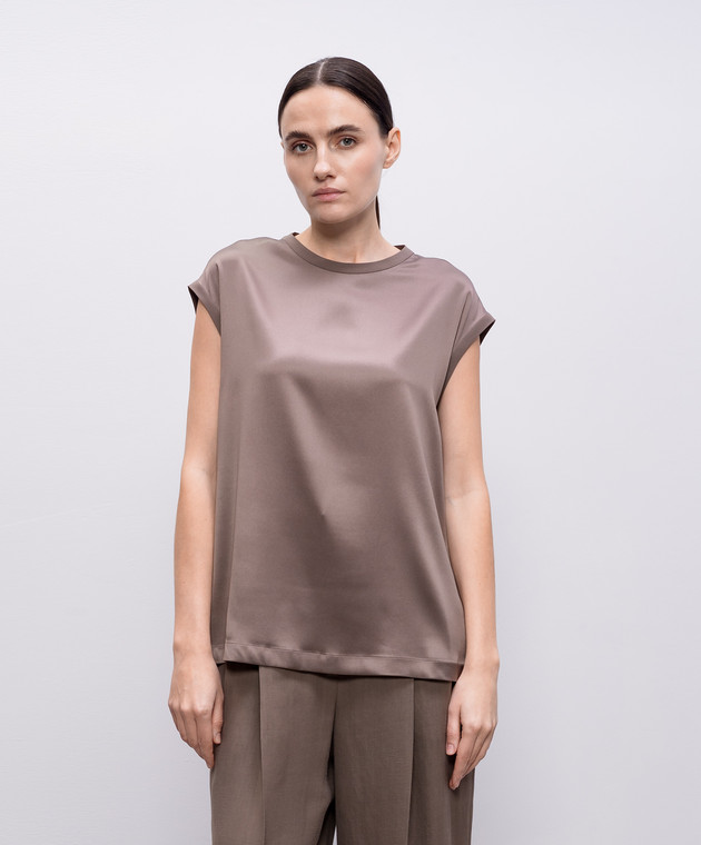 Brunello Cucinelli Коричневый топ из шелка с цепочкой мониль M0C59EH500 изображение 3