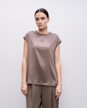 Brunello Cucinelli Коричневий топ із шовку з ланцюжком моніль M0C59EH500