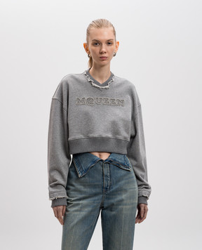 Alexander McQueen Серый укороченный свитшот с логотипом 815584QLAD8