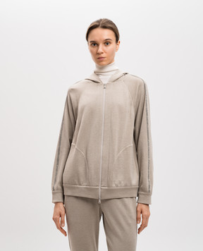 Brunello Cucinelli Бежевая спортивная куртка с шелком с цепочкой мониль MD828SM606