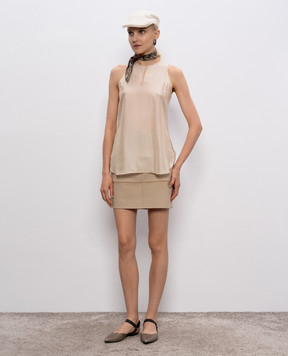 Brunello Cucinelli Бежевая юбка мини с бахромой M0W12G2022