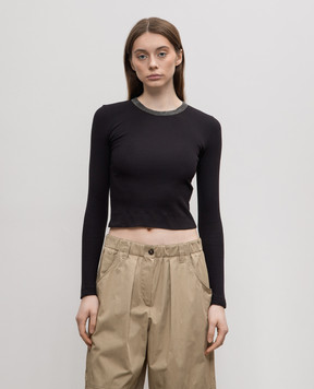 Brunello Cucinelli Черный лонгслив в рубчик с цепочкой мониль ML171SR700
