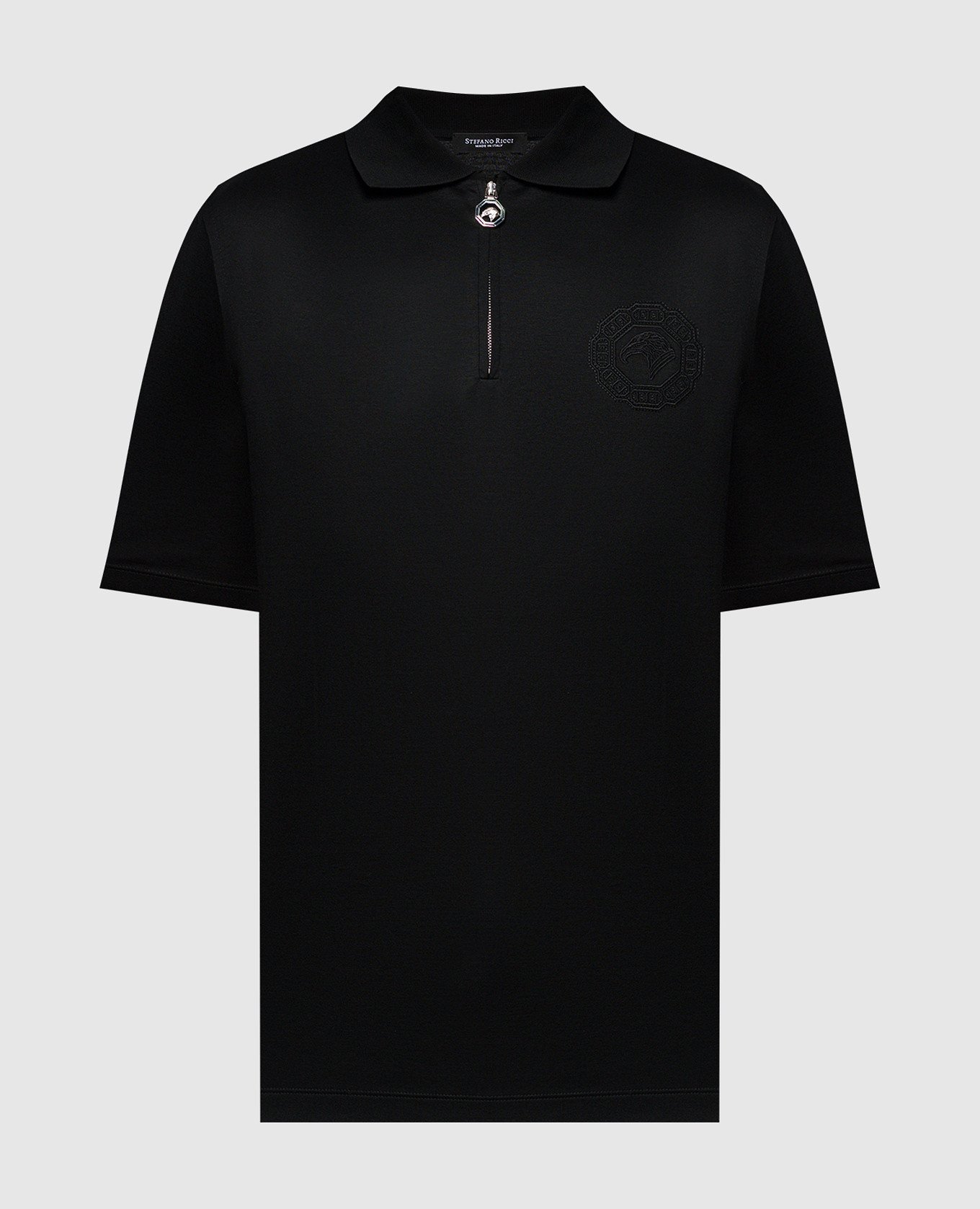 Black polo with logo emblem embroidery
