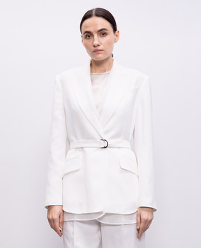Brunello Cucinelli Білий двобортний жакет з льоном з ефектом накладання шарів MH1267340