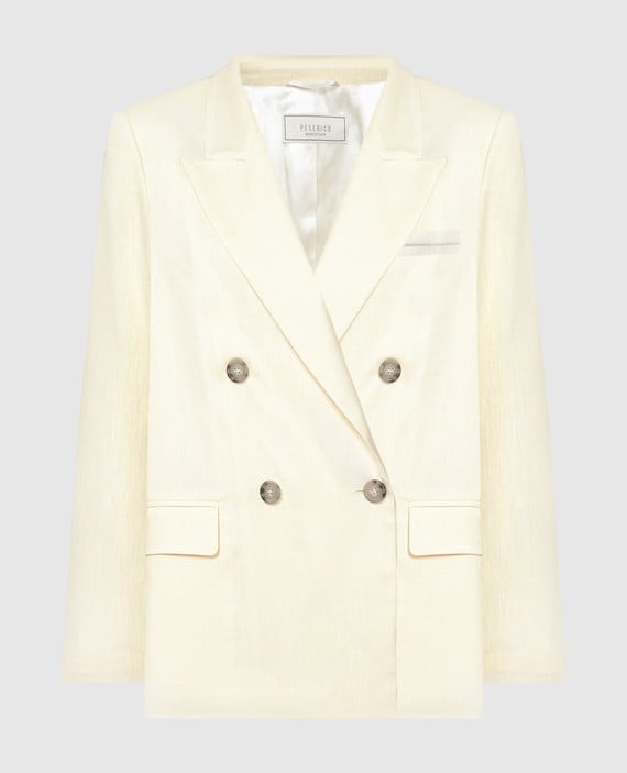 Yellow double-breasted wool and linen jacket