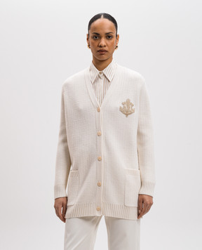 Max Mara Білий кардиган RAVELLO з вовни та кашеміру з монограмою логотипа RAVELLO