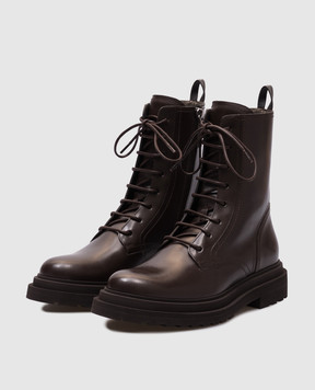 Brunello Cucinelli Коричневі шкіряні черевики з ланцюжком моніль MZOLG3036P