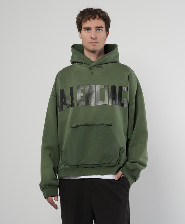 Balenciaga Зеленые худи с винтажным эффектом с логотипом Tape Type 744441TQVQ9 изображение 3