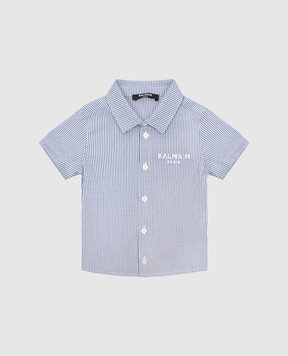 Balmain Детская синяя рубашка в полоску с логотипом BW5511P0487