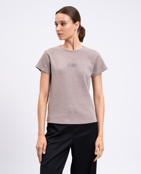 Maison Margiela MM6 Бежева футболка в рубчик з вовною з принтом S52GC0357M20122