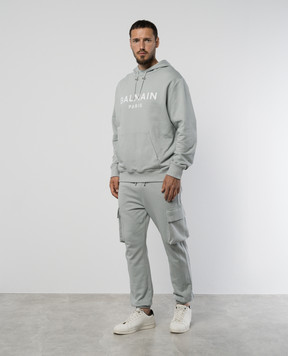 Balmain Сіре худі з принтом логотипа DH1JR002BB65