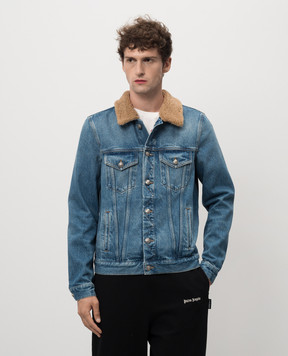 Palm Angels Блакитна джинсова куртка Bear In Mind з аплікацією PMYE054F24DEN002