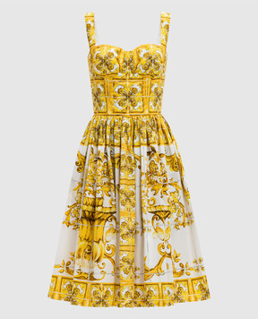 Dolce&Gabbana Жовта сукня-бюстьє в принт Майоліка F6ADLTHH5A0