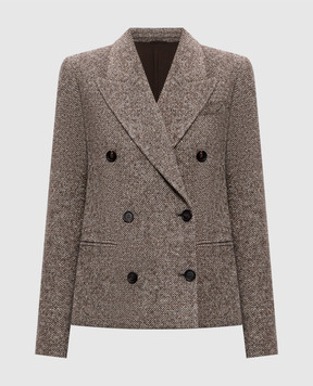 Brunello Cucinelli Коричневий двобортний жакет з вовни та шовку MG5317329
