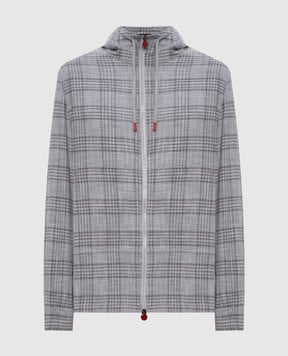 Kiton Серая спортивная куртка в клетку с шерстью и шелком UMC010K0617E