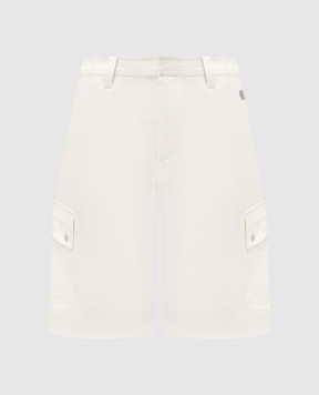 Off-White Бежевые шорты из льна с логотипом OMCS003S25FAB002