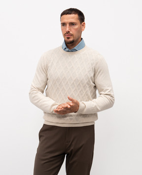 Canali Бежевый джемпер из шерсти и кашемира в узор MK02362C0012