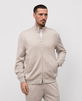 Brunello Cucinelli Бежевая меланжевая спортивная куртка из кашемира и шелка MM8359089G