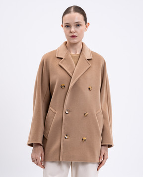 Max Mara Бежеве двобортне укорочене пальто REBUS з вовни та кашеміру REBUS