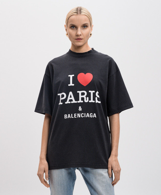 Balenciaga - Черная футболка I Love Paris & Balenciaga