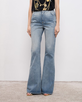Balmain Блакитні джинси кльош з ефектом потертості FF1MJ116DF79