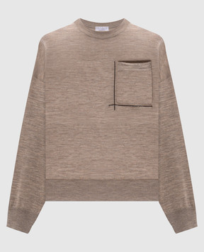 Brunello Cucinelli Коричневый меланжевый джемпер из шерсти и кашемира M14844710