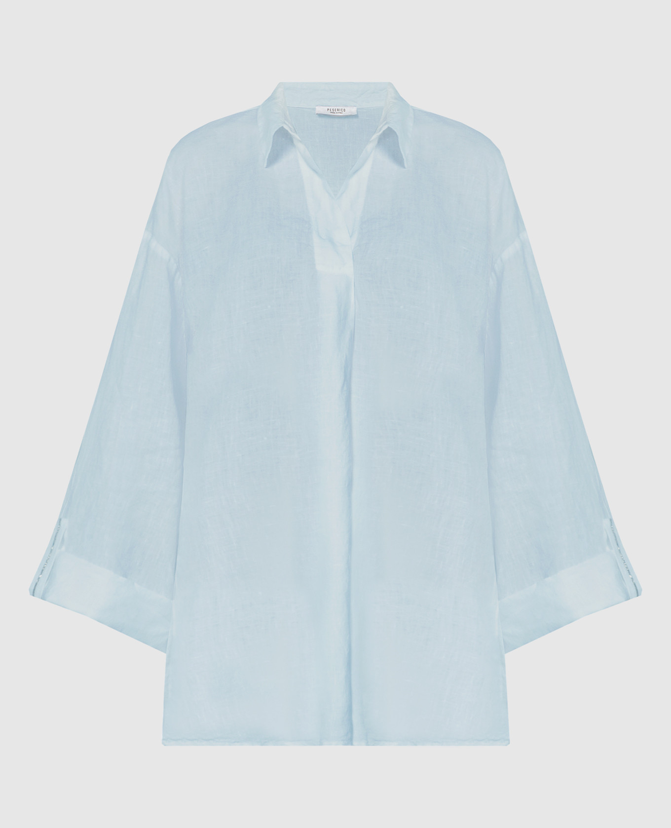 Голубая блуза из льна с цепочкой мониль