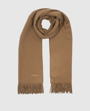 Max Mara Коричневый шарф BACI из кашемира с вышивкой логотипа. BACI